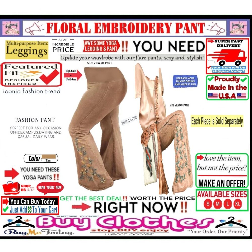 ๐ BOTTOM Fold Embroidery ๐ FLORAL โ LEGGING PANT Waist FLARE Wash ๐ธ BUY NOWโ - Picture 12 of 16